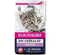 EUKANUBA Grain Free Alimento Seco para Gatitos, Salmón, 2kg | Alimento seco premium | Sin Cereales | Rico en Salmón | Para Gatitos en Crecimiento