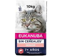 EUKANUBA Grain Free Alimento Seco para Gatos Sénior, Alimento Seco Premium Rico en Salmón para Gatos de Edad Avanzada, 10 kg