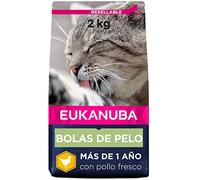 Eukanuba Hairball Control Alimento seco para gatos adultos y gatos de edad avanzada, rica en pollo fresco, 2 kg