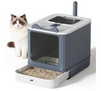 Eukue Caja de arena para gatos con tapa, caja de arena cerrada con bandeja extraíble, diseño de entrada frontal y salida superior, con paquete de carbón de bambú y pala, para gatos de hasta 15 kg