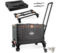 EULANT 2 in 1 Carretilla de Mano Plegable con 60L Caja Plegable & Tapa,Carro de Transporte Utilitario con Ruedas Giratorias de 360° & 2 Cuerdas Elásticas,Carrito de Compras con Mango Ajustable & Freno