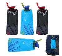 EULAPGOE Botellas Plegables 700ML 4 Unidades Reutilizables para Senderismo Camping Viajes, Botellas de Agua portátiles con Clip metálico, Azul y Negro