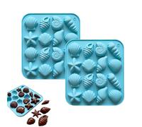 EULAPGOE Moldes de Silicona para Fondant Marinos 2 Unidades con Formas de Conchas, caracolas y Estrellas, Azul, 17.5x15.5 cm para Chocolate, repostería y Manualidades