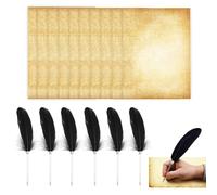 EULAPGOE Set de 6 Plumas de Pluma Retro Negras con Tinta y 10 Hojas de Papel Grueso Doble Cara, tamaño A4, para Escritura Creativa, Cartas y Regalos