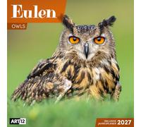 Eulen Kalender 2027 - 30x30 - Art12: Stilvoller Tier-Kalender im schlanken Hochformat (aufgeklappt 30x60 cm) | mit Eintrage-Kalendarium