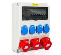 Eulenke Caja de Enchufe para Obra 32A 16A 230V, Tomas CEE, Impermeable IP44, Interruptor de Seguridad, 4x Enchufes Schuko, Toma CEE 16/32A, Distribuidor de Corriente