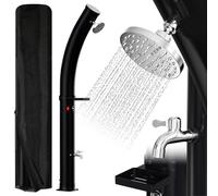 Eulenke Ducha solar curvada de 35 l para jardín con cabezal de ducha de lluvia de 360 ° y grifo, agua caliente máx. 60 ℃, sin conexión de alimentación, ducha de piscina con tapa protectora, tapón de