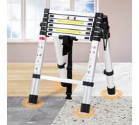 Eulenke Escalera de aluminio de 1,4 m + 1,7 m, escalera plegable de 4 + 5 peldaños, 150 kg de capacidad de carga, multifunción escalera extensible