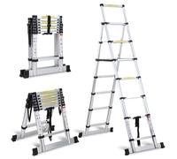 Eulenke Escalera telescópica plegable 2 + 2,3 m, aluminio portátil, antideslizante, 6 + 7 peldaños, 150 kg