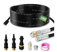 Eulenke Manguera de limpieza de tuberías de 10 m, 2 boquillas rígidas y giratorias, 3 adaptaciones, compatible con Kärcher K2 - K7, LAVOR, Parkside, Bosch, limpiador de alta presión para inodoros,
