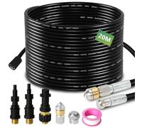 Eulenke Manguera de limpieza de tuberías de 20 m, 2 boquillas rígidas y giratorias, 3 adaptaciones, compatible con Kärcher K2 - K7, LAVOR, Parkside, Bosch, limpiador de alta presión para inodoros,
