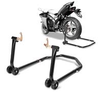 Eulenke - Soporte de repuesto delantero con adaptador para moto para casi todas las motocicletas, soporte de moto hasta 300 kg, elevador de montaje en ancho ajustable, color negro