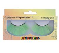 Eulenspiegel 000540 - pestañas artificiales - Plumas verdes - 2 x 1 piezas | Efecto de plumas llamativo, incluye 1 ml de pegamento especial para pestañas e instrucciones, para Carnaval