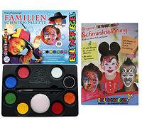 Eulenspiegel 208014 - Paleta de maquillaje familiar, 8 colores aqua profesionales, 1 esponja, 1 pincel, 1 guía de maquillaje