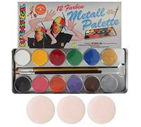 Eulenspiegel 212004 - Maquillaje profesional aqua, 12 colores, 2 pinceles profesionales, paleta metálica