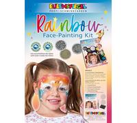 Eulenspiegel 212080 - Paleta de maquillaje Rainbow Face, 12 colores aqua profesionales, 3 purpurinas, 2 esponjas, 1 esponja para barba incipiente, 2 pinceles, 1 guía de maquillaje