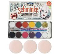 Eulenspiegel 212288 - Paleta metálica Circus Roncalli, 10 x 5 g colores, 1 purpurina oro clásico, 1 purpurina nácar, 2 pinceles celebración, 3 esponjas