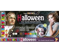 Eulenspiegel 212301 - Paleta de maquillaje Halloween, 9 colores de maquillaje acuático profesional, cápsulas de sangre, sangre falsa, cera con efectos, 3 esponjas, pincel, espátula