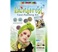 Eulenspiegel - Paleta de maquillaje Rainforest Face, 15 colores | Con 12 colores de maquillaje, 3 purpurinas, 3 esponjas, 2 pinceles e instrucciones, para crear unas 120 máscaras