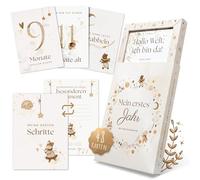 EULENTALER 48 tarjetas de hitos para bebé, estilo Scandi, diseñadas por educadores, ilustraciones pintadas a mano, tarjetas mensuales para hitos como regalo para nacimiento y baby shower