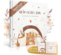 EULENTALER El diario original para bebés Boho I diseñado por pedagogos, con bonitos animales del bosque y papel estable, mucho espacio para fotos, álbum de bebé Mi primer año, regalo para nacimiento y