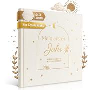 EULENTALER® El diario para bebés en estilo Scandi I Diseñado por educadores I Libro de lino de alta calidad con relieve dorado I Ilustraciones dulces pintadas a mano I 21 x 21 cm I Álbum de bebé Mi