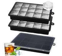 Euleryoo 3 Piezas Cubiteras para Hielo de Silicona con Tapa, Bandejas de 45 Cubitos de Hielo Cuadrados Grandes, Apilables Moldes de Silicona para Cócteles, Whisky, Vino, Puré de Frutas (Negro)