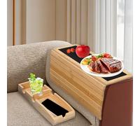 EULEUY Bandeja para reposabrazos de sofá Hecha de bambú Natural, bandejas Brazos de Sofa Plegable magnética, Bandeja para reposabrazos de sofá Antideslizante, Sofa para con portavasos para