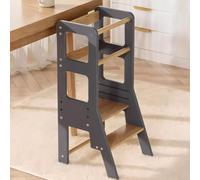 EULEUY Torre Aprendizaje Montessori,Torre de Aprendizaje Altura Regulable con Barandilla de Seguridad,Taburete Bebe 2 Años Adecuado para Cocina,Baño, Sala de Estar y Dormitorio.Taburete Escalera Negra