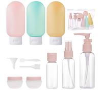EULEX Botellas de viaje para llenar botellas de plástico Juego de viaje portátil de 11 piezas con vaporizadores, frascos de bomba y tarros de crema contenedores cosméticos líquidos