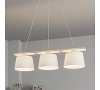 Euluna Lámpara colgante Sweden, blanco antiguo/blanco, textil, madera, 3 luces