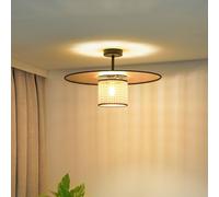 Euluna plafón Manila, dorado, ratán, Ø 50 cm