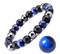 EUMENIDES Pulsera de ojos de tigre, pulsera de imán de piedra negra de ojos de tigre, elimina la electricidad estática,lidera las tendencias de la moda (Pulsera de Ojo de Tigre Azul, 10MM(7.8"))