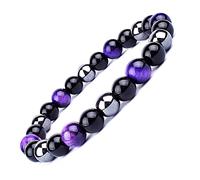 EUMENIDES Pulsera de ojos de tigre, pulsera de imán de piedra negra de ojos de tigre, elimina la electricidad estática,lidera las tendencias de la moda(Grado A, Pulsera de Ojo de Tigre Morado, 6MM)