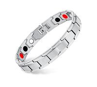 EUMENIDES Pulsera magnética de acero de titanio para hombre, pulsera magnética de 4 elementos, elimina la electricidad estática, mejora la circulación, alivia el estrés (Pulsera magnética de plata)