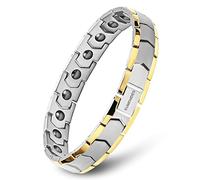 EUMENIDES Pulsera magnética para hombre, pulsera magnética de acero de titanio, pulsera magnética con 18 imanes, acero inoxidable, (Pulsera Magnética Hombre Plata Oro)