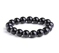 EUMENIDES Pulsera negra, pulsera de obsidiana, 7.45 pulgadas, 4/6/8/10/12 MM, negro puro brillante (Negro puro, pulsera de obsidiana,10MM)