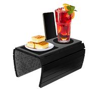 EUNEWR Bandeja para sofá de bambú, mesa de sofá para reposabrazos con antideslizante, bandeja flexible para sofá, reposabrazos redondeados y cuadrados (negro)