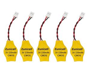 Eunicell Batería CMOS para BIOS CR2032 con conector de 2 pines, 3 V, para PC, 5 unidades FBA de un solo uso