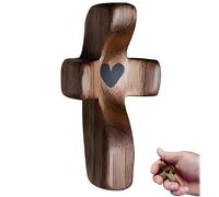 Eunmsi Cross My Heart,Cruz de madera hecha a mano, cruz de madera con corazones entrelazados, regalo de aliento, cruz de bolsillo suave para aliviar el estrés y oración para niños, adultos (A-1