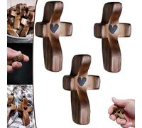 Eunmsi Cross My Heart,Cruz de madera hecha a mano, cruz de madera con corazones entrelazados, regalo de aliento, cruz de bolsillo suave para aliviar el estrés y oración para niños, adultos (A-3