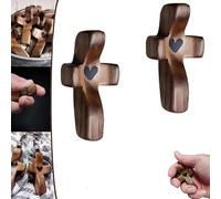 Eunmsi Cross My Heart,Cruz de madera hecha a mano, cruz de madera con corazones entrelazados, regalo de aliento, cruz de bolsillo suave para aliviar el estrés y oración para niños, adultos (A-2
