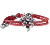 Eunmsi Cute Silver Dragon Bracelet,Creative Dragon Bead Lucky Charm Bracelet,Adjustable Silver Dragon Bracelet Animal Jewelry,Trendy Bracelet Festival Gifts For Friend Colleague (Red)