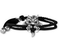 Eunmsi Cute Silver Dragon Bracelet,Creative Dragon Bead Lucky Charm Bracelet,Adjustable Silver Dragon Bracelet Animal Jewelry,Trendy Bracelet Festival Gifts For Friend Colleague (Black)