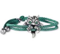Eunmsi Cute Silver Dragon Bracelet,Creative Dragon Bead Lucky Charm Bracelet,Adjustable Silver Dragon Bracelet Animal Jewelry,Trendy Bracelet Festival Gifts For Friend Colleague (Green)