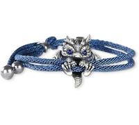 Eunmsi Cute Silver Dragon Bracelet,Creative Dragon Bead Lucky Charm Bracelet,Adjustable Silver Dragon Bracelet Animal Jewelry,Trendy Bracelet Festival Gifts For Friend Colleague (Blue)