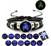 Eunmsi Pulsera de signos del zodiaco espiritual, pulsera de manifestación, multicapa ajustable de doce constelaciones, pulseras de cuero del zodiaco, 25.5 cm, Cuero Cuero sintético
