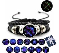 Eunmsi Pulsera de signos del zodiaco espiritual, pulsera de manifestación, multicapa ajustable de doce constelaciones, pulseras de cuero del zodiaco, Cuero Cuero sintético