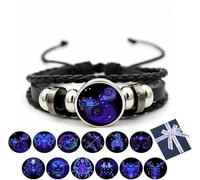 Eunmsi Pulsera de signos del zodiaco espiritual, pulsera de manifestación, multicapa ajustable de doce constelaciones, pulseras de cuero del zodiaco, 25.5 cm, Cuero Cuero sintético