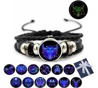 Eunmsi Pulsera de signos del zodiaco espiritual, pulsera de manifestación, multicapa ajustable de doce constelaciones, pulseras de cuero del zodiaco, Cuero sintético